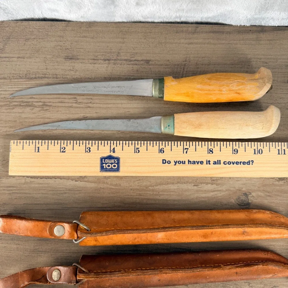 2x‎ J Marttiini Finland Hand Ground Stainless Rapala Fillet Knife Leather Sheath